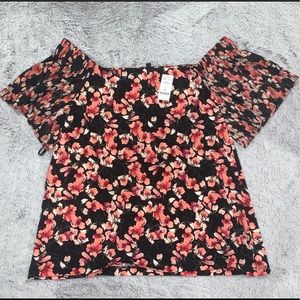 OFF-THE-SHOULDER FLORAL PLEATED SLEEVE TOP